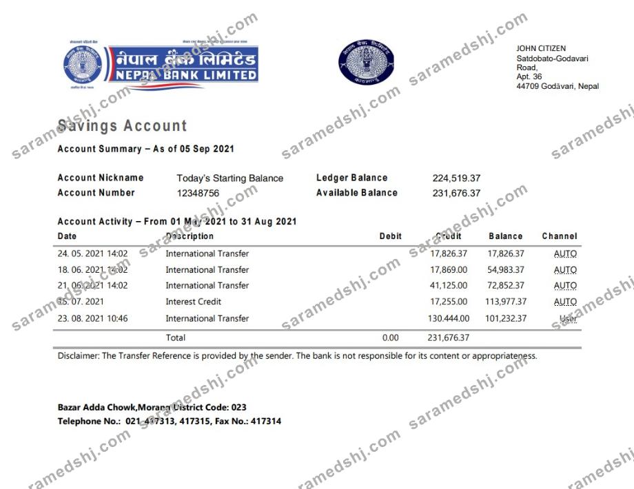 Nepal Bank Nepal statement
